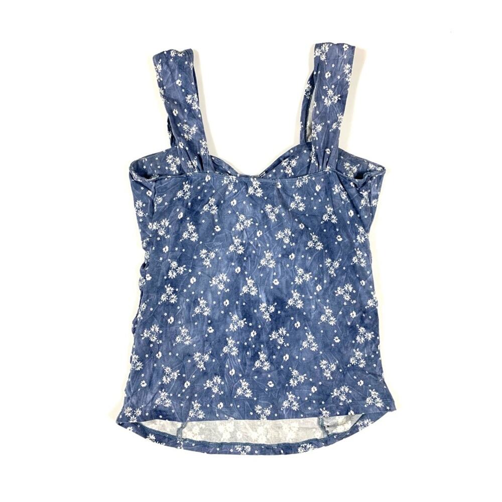 Blue Floral Ruched Tank Top - Picture 2 of 7